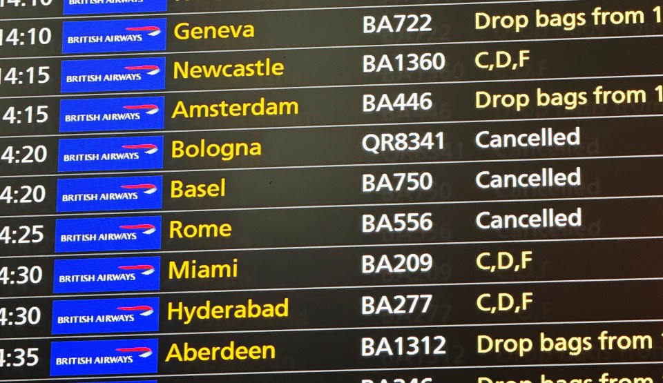 A whopping 19 flights were cancelled from Heathrow yesterday