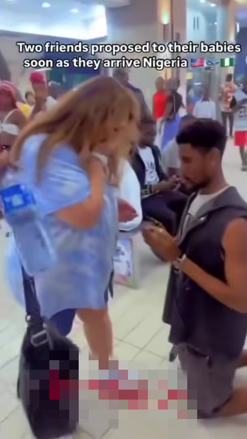 Adorable moment two friends propose to their foreign lovers