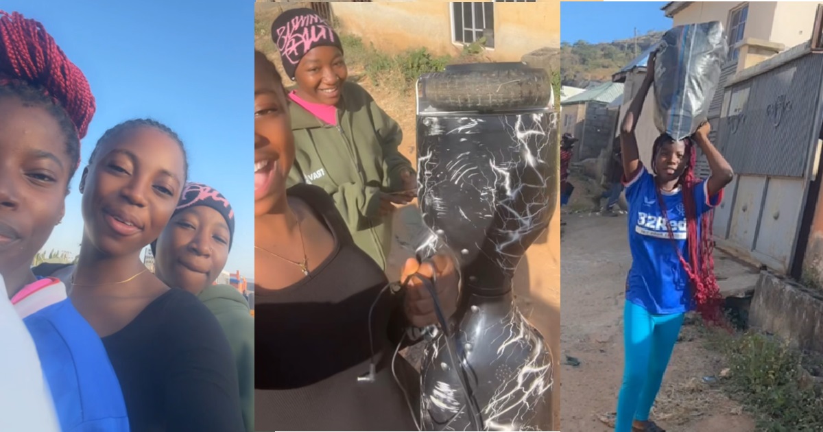 Lady with her friends st0rms ex-boyfriend's house to collect back things she had gifted him during their relationship (VIDEO)