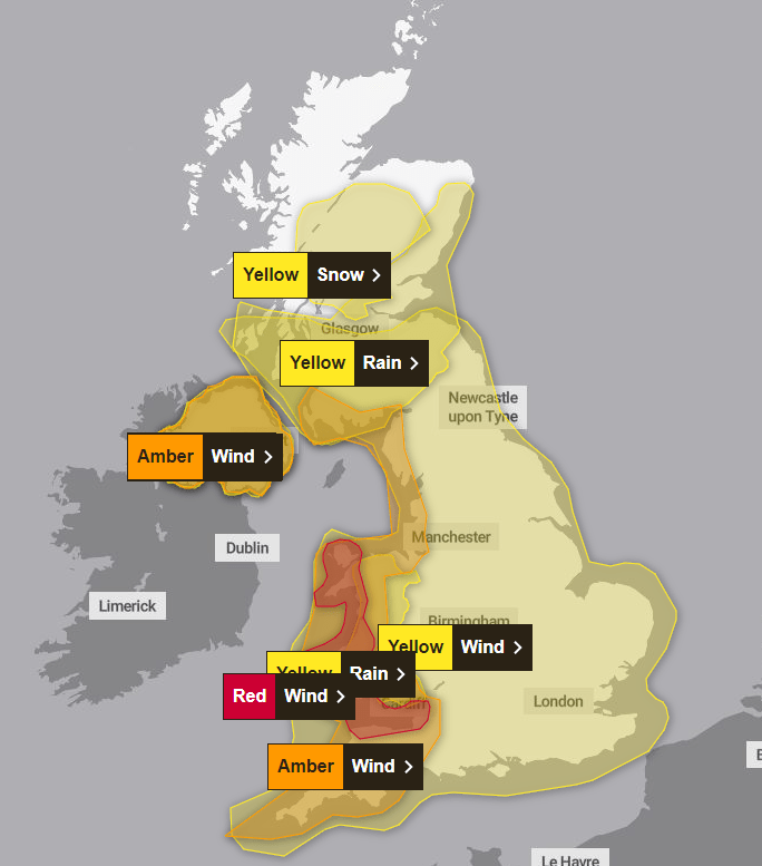 Merseyside is subject to an amber warning, meaning severe wins