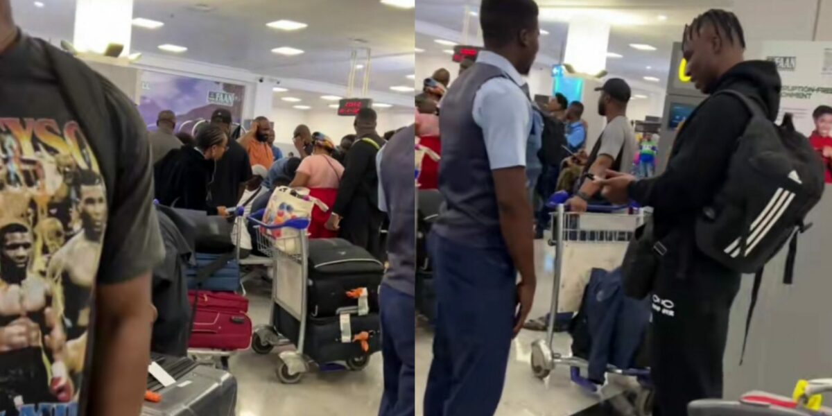 Moment IJGB makes scene at airport few minutes after landing in Nigeria