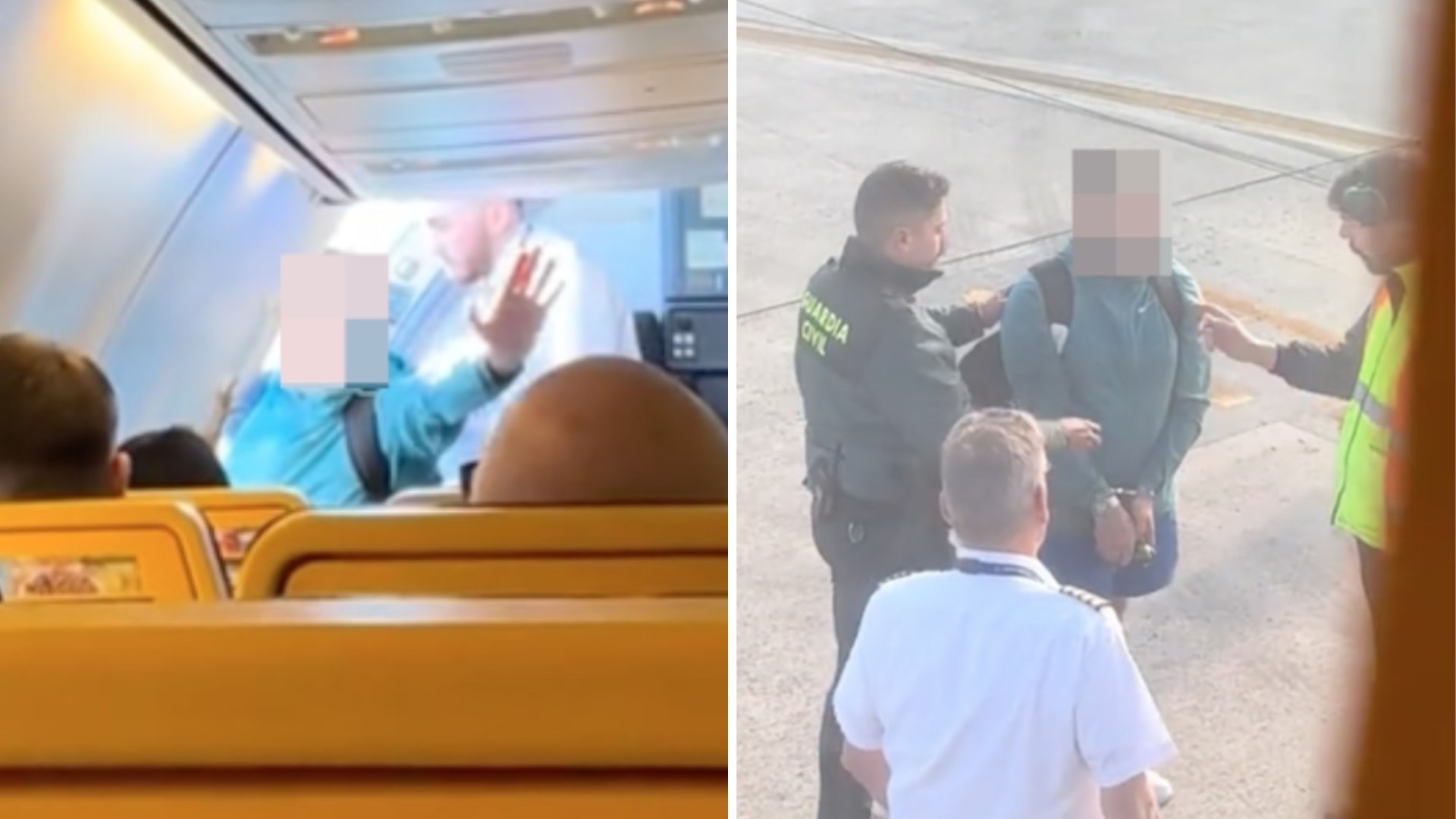 Moment Ryanair passengers cheer as yob is hauled off by cops after flight to Scotland makes emergency landing