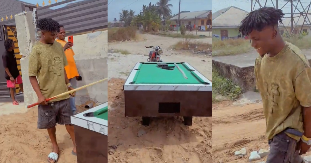 Nigerian lady surprises her man with his favorite game, a snooker board as a birthday gift (WATCH)