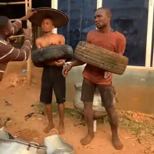 Two men face tyres and dancing penalty after being caught stealing pots