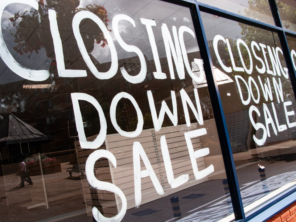 Closing down sale sign in a shop window.