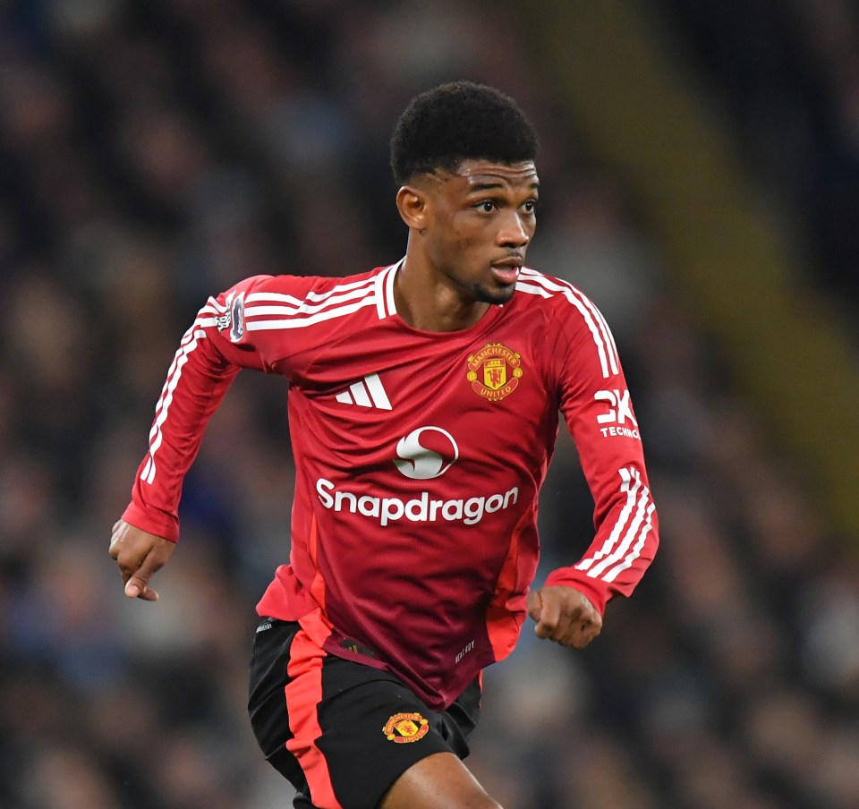 Amad Diallo of Manchester United running during a Premier League match.