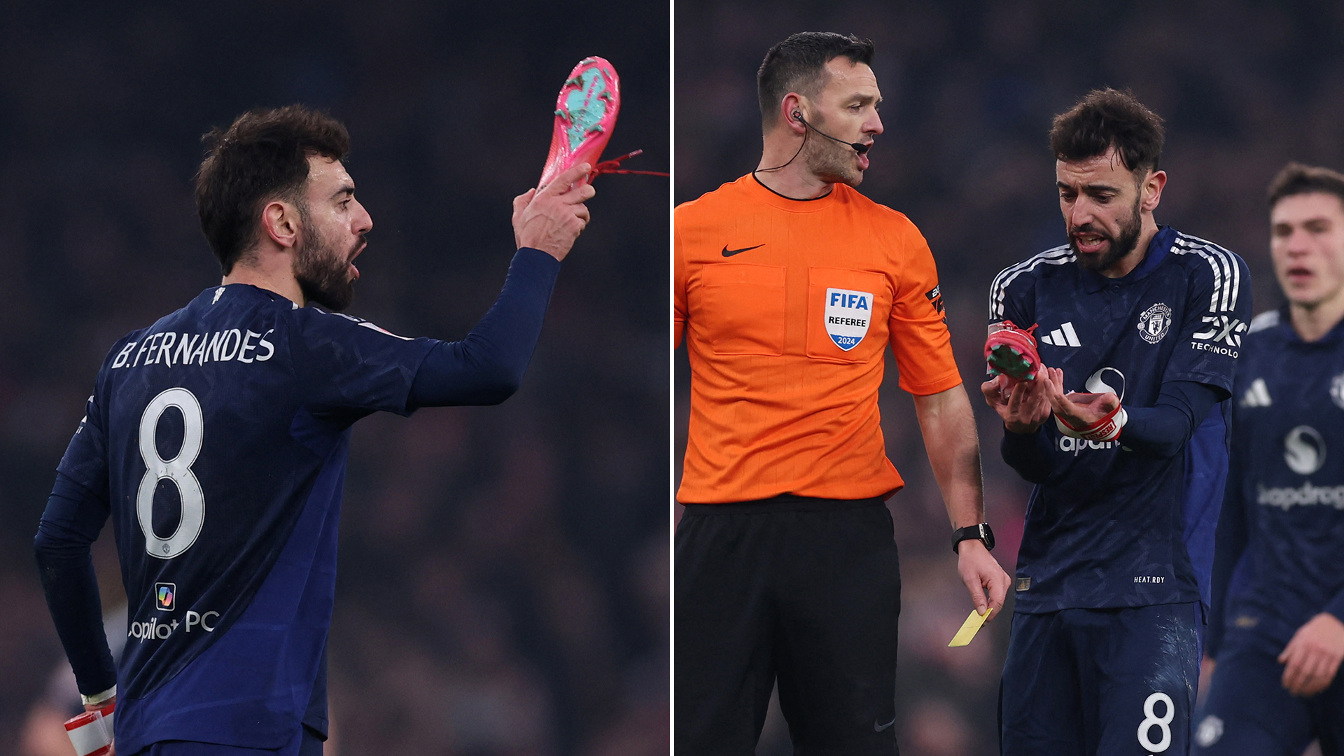 Man Utd captain Bruno Fernandes throws boot to the ground in anger after being denied free-kick in latest major tantrum