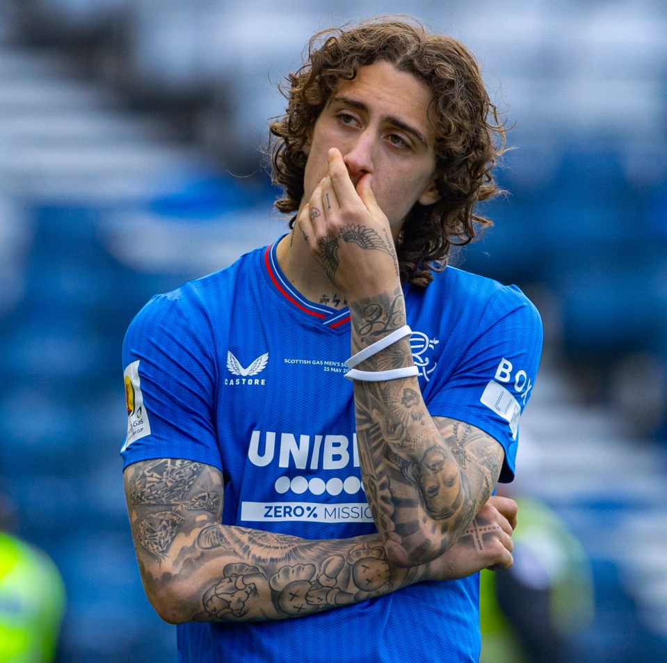 Rangers' Fabio Silva looking dejected after a soccer match.