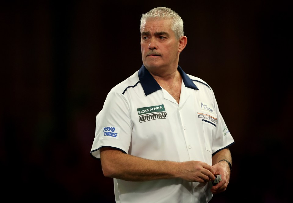 Steve Beaton of England at the 2023/24 Paddy Power World Darts Championship.