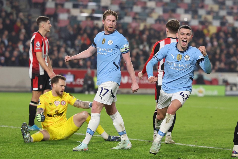 Phil Foden of Manchester City celebrating a goal.