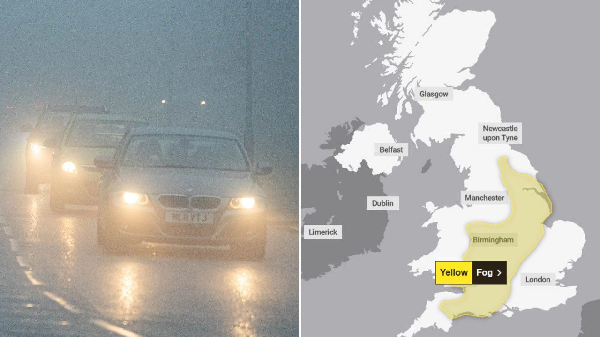 UK weather: Met Office issues warning for dense fog sparking rush-hour mayhem - check map of locations