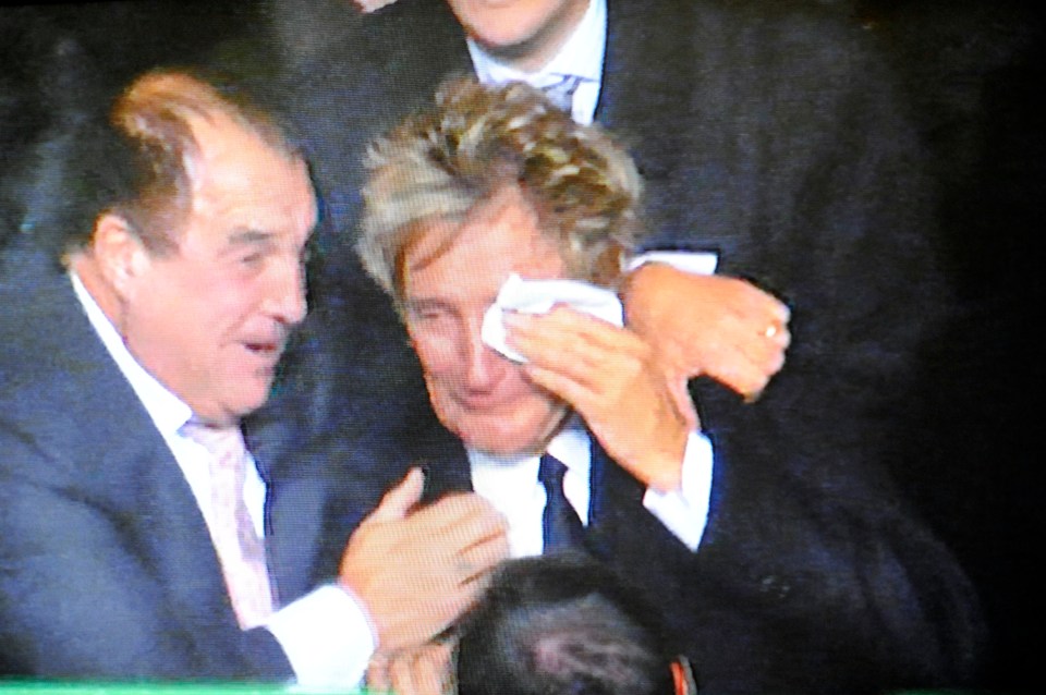 Rod Stewart crying after a Celtic win.