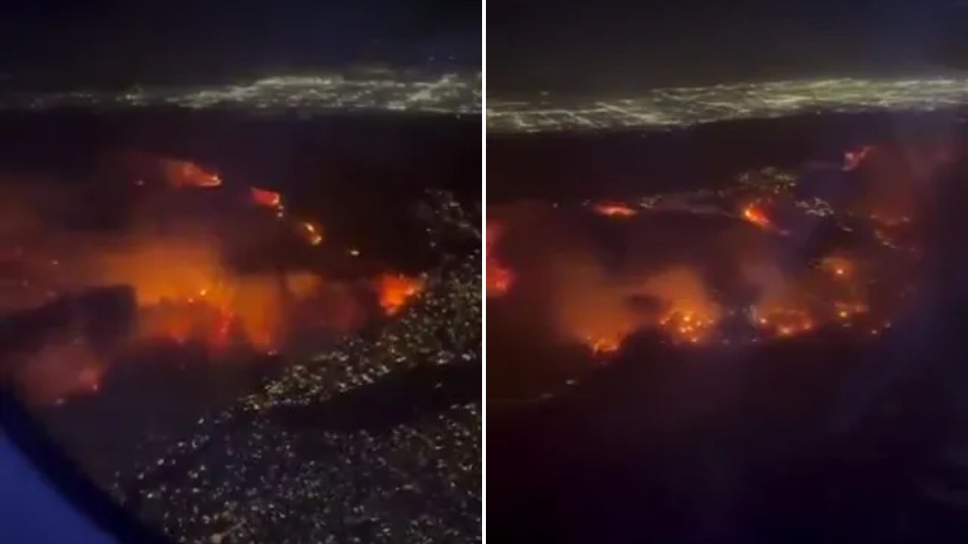 Aerial vid shows full apocalyptic scale of LA fires with wall of flames barrelling towards homes sending celebs fleeing