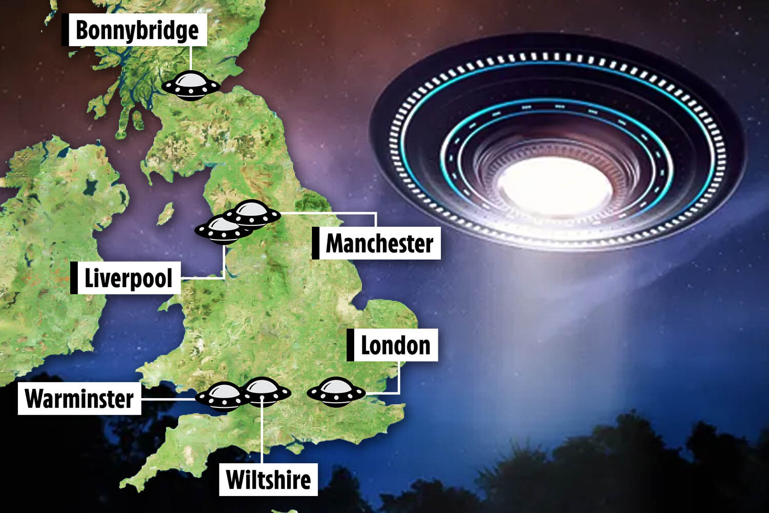 Map reveals UK’s five ‘UFO hotspots’ as investigator lifts lid on wildest ‘alien’ encounters – how does your town fare?