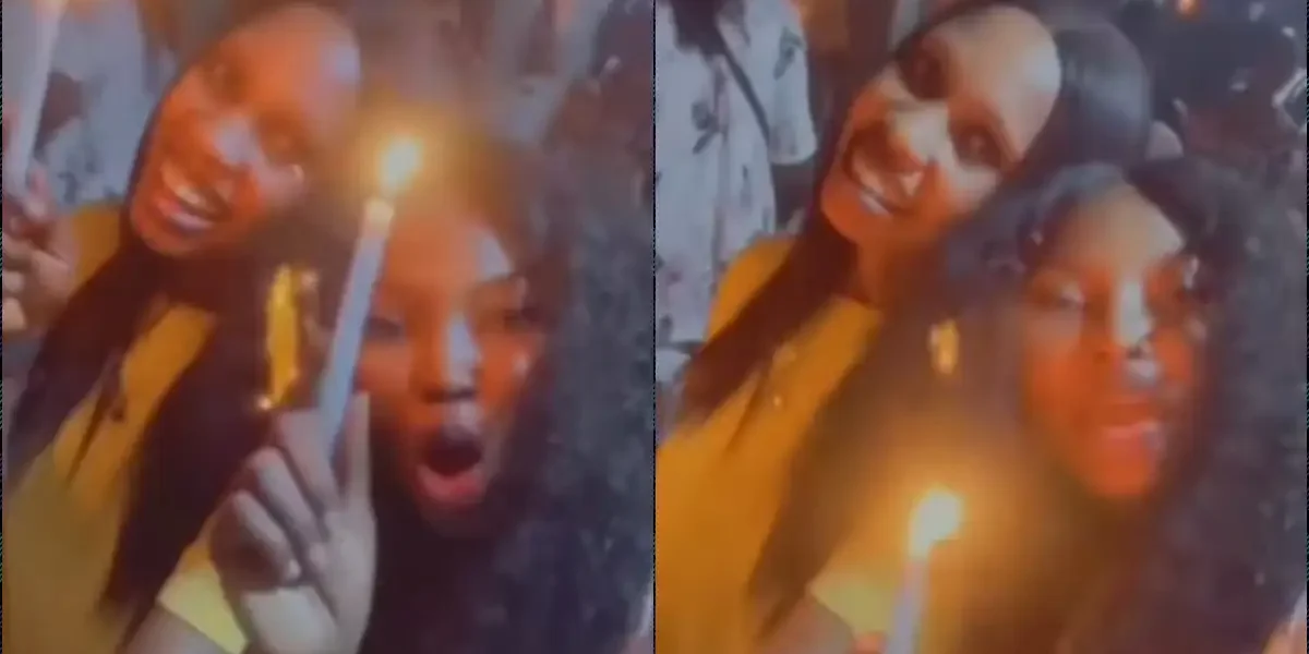 Moment lady's wig goes up in flames during crossover service