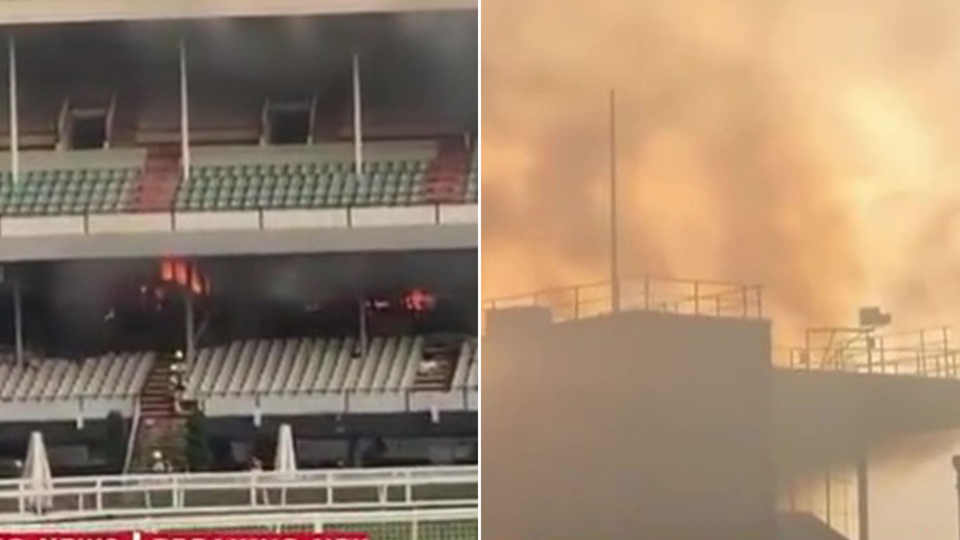 Much-loved 166-year-old racecourse erupts in flames as firefighters battle huge blaze in grandstand