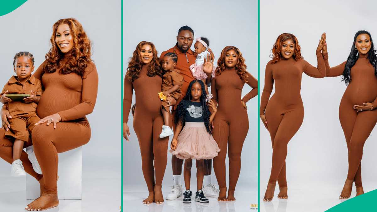 Pregnant Woman Poses with Co-Wife and Husband For Her Maternity Photoshoot, Pictures Go Viral