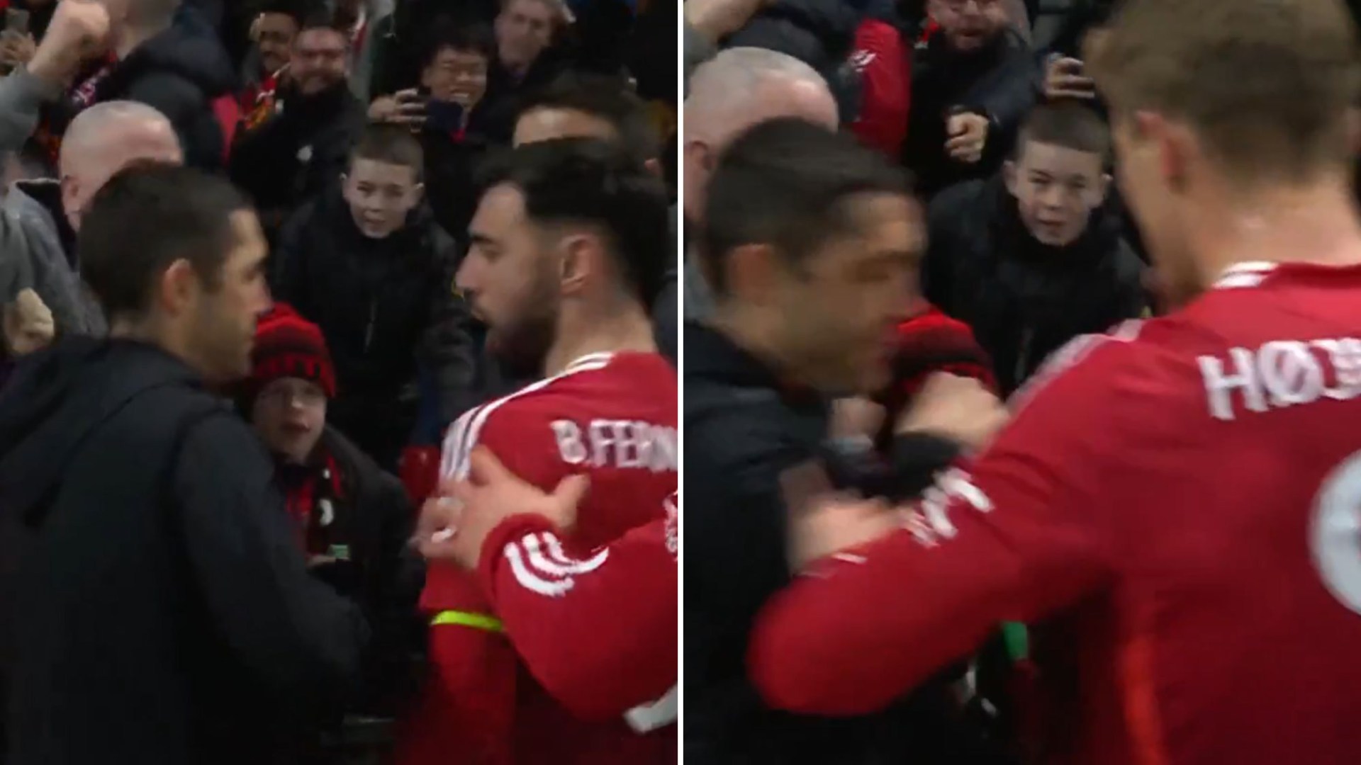 Shock moment Rangers staff member SHOVED by Man Utd star as he's caught up in dramatic last gasp celebrations