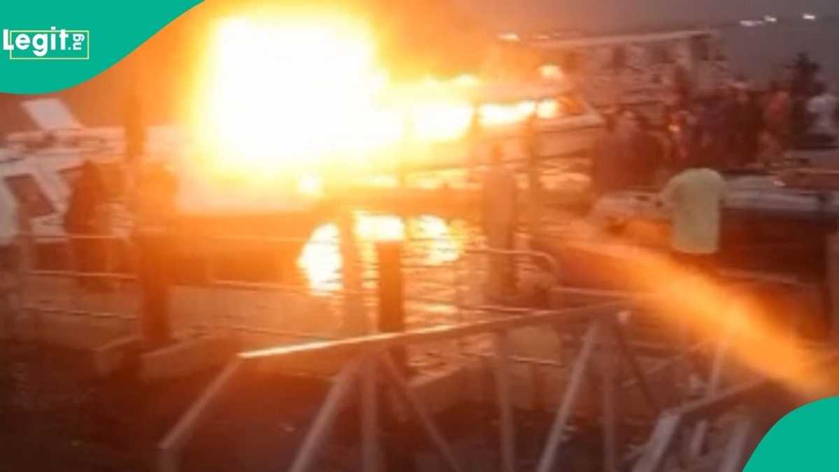 VIDEO: Panic On Lagos Waterways As LagFerry Boat Goes Up in Flames, Many Passengers Injured